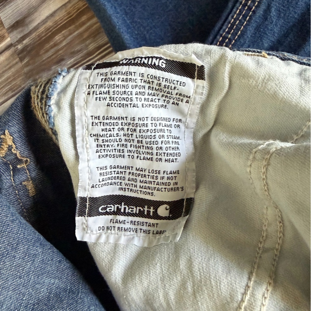 Men's Carhartt Flame-Resistant Signature Denim Dungaree Jeans - Picture 8 of 12